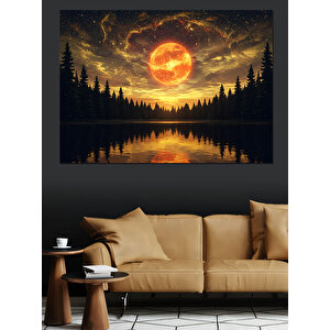 Karanlık Göl Günbatımı Dekoratif Kanvas - Mdf Ahşap Tablo 100x140 cm