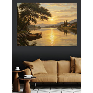 Sakin Göl Gün Batımı Dekoratif Kanvas - Mdf Ahşap Tablo 100x140 cm