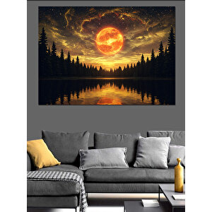 Karanlık Göl Günbatımı Dekoratif Kanvas - Mdf Ahşap Tablo