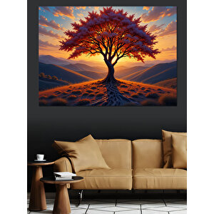 Gün Batımında Kırmızı Ağaç Dekoratif Kanvas - Mdf Ahşap Tablo 50x70 cm