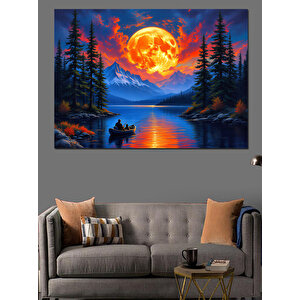 Ayışığında Sessiz Göl Dekoratif Kanvas - Mdf Ahşap Tablo 50x70 cm