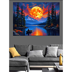 Ayışığında Sessiz Göl Dekoratif Kanvas - Mdf Ahşap Tablo 50x70 cm