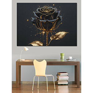 Altın Gül Karanlık Fon Dekoratif Kanvas - Mdf Ahşap Tablo 50x70 cm