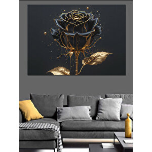 Altın Gül Karanlık Fon Dekoratif Kanvas - Mdf Ahşap Tablo 50x70 cm
