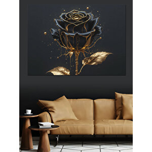 Altın Gül Karanlık Fon Dekoratif Kanvas - Mdf Ahşap Tablo 50x70 cm