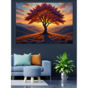 Gün Batımında Kırmızı Ağaç Dekoratif Kanvas - Mdf Ahşap Tablo 70x100 cm