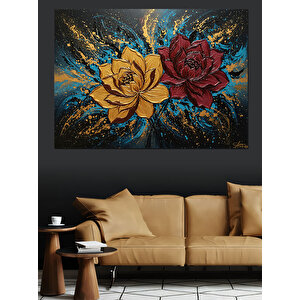 Sıçrayan Renkli Gül Deseni Dekoratif Kanvas - Mdf Ahşap Tablo
