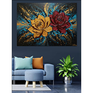 Sıçrayan Renkli Gül Deseni Dekoratif Kanvas - Mdf Ahşap Tablo