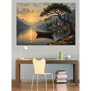 Sakin Göl Kıyısı Manzarası Dekoratif Kanvas - Mdf Ahşap Tablo 50x70 cm