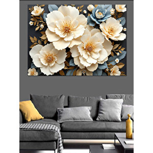 Krem Renkli Gül Aranjmanı Dekoratif Kanvas - Mdf Ahşap Tablo 25x35 cm