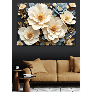 Krem Renkli Gül Aranjmanı Dekoratif Kanvas - Mdf Ahşap Tablo 25x35 cm