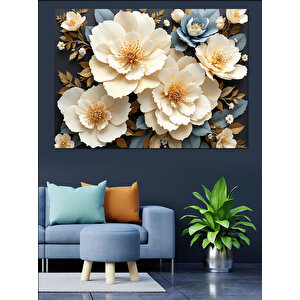 Krem Renkli Gül Aranjmanı Dekoratif Kanvas - Mdf Ahşap Tablo 25x35 cm
