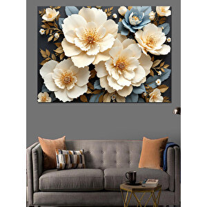 Krem Renkli Gül Aranjmanı Dekoratif Kanvas - Mdf Ahşap Tablo