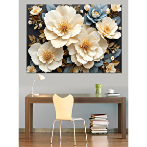 Krem Renkli Gül Aranjmanı Dekoratif Kanvas - Mdf Ahşap Tablo