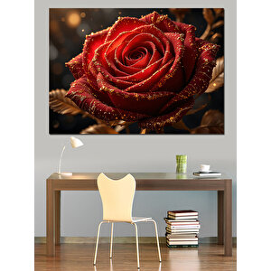 Kırmızı Büyüleyici Gül Dekoratif Kanvas - Mdf Ahşap Tablo 100x140 cm