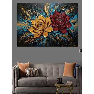 Sıçrayan Renkli Gül Deseni Dekoratif Kanvas - Mdf Ahşap Tablo 35x50 cm