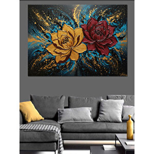 Sıçrayan Renkli Gül Deseni Dekoratif Kanvas - Mdf Ahşap Tablo 35x50 cm