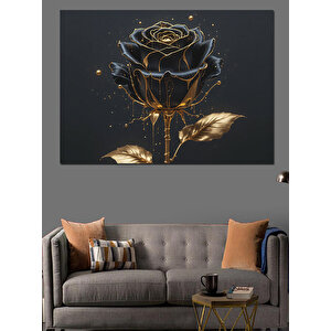 Altın Gül Karanlık Fon Dekoratif Kanvas - Mdf Ahşap Tablo