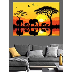 Afrika'da Gün Batımı Dekoratif Kanvas - Mdf Ahşap Tablo 70x100 cm