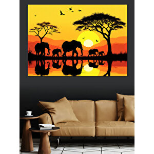 Afrika'da Gün Batımı Dekoratif Kanvas - Mdf Ahşap Tablo 70x100 cm