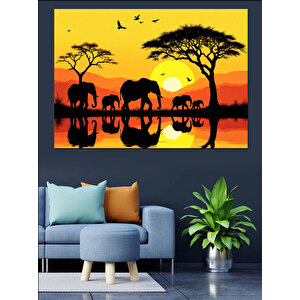 Afrika'da Gün Batımı Dekoratif Kanvas - Mdf Ahşap Tablo 70x100 cm