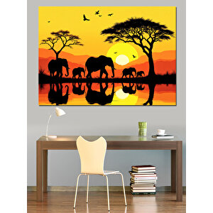Afrika'da Gün Batımı Dekoratif Kanvas - Mdf Ahşap Tablo