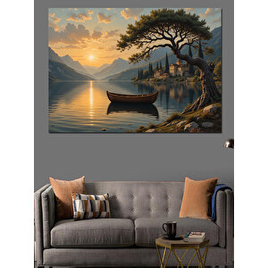 Sakin Göl Kıyısı Manzarası Dekoratif Kanvas - Mdf Ahşap Tablo 70x100 cm