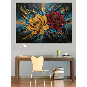 Sıçrayan Renkli Gül Deseni Dekoratif Kanvas - Mdf Ahşap Tablo 70x100 cm