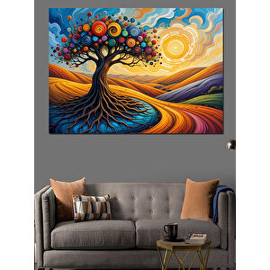 Renkli Ağaç Tasarımı Dekoratif Kanvas - Mdf Ahşap Tablo 100x140 cm