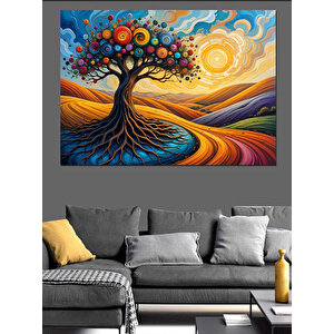 Renkli Ağaç Tasarımı Dekoratif Kanvas - Mdf Ahşap Tablo 100x140 cm