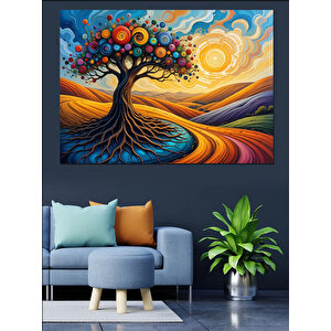Renkli Ağaç Tasarımı Dekoratif Kanvas - Mdf Ahşap Tablo