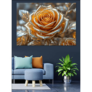 Kristal Işıltılı Altın Gül Dekoratif Kanvas - Mdf Ahşap Tablo