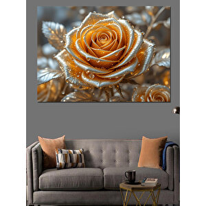 Kristal Işıltılı Altın Gül Dekoratif Kanvas - Mdf Ahşap Tablo