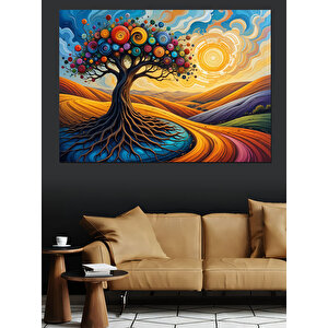 Renkli Ağaç Tasarımı Dekoratif Kanvas - Mdf Ahşap Tablo
