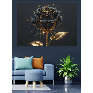Altın Gül Karanlık Fon Dekoratif Kanvas - Mdf Ahşap Tablo