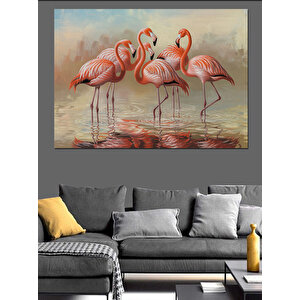 Göl Kenarında Flamingolar Dekoratif Kanvas - Mdf Ahşap Tablo 70x100 cm