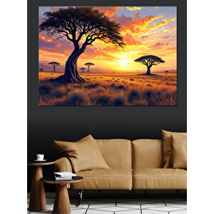 Afrika’da Gün Batımı Manzarası Dekoratif Kanvas - Mdf Ahşap Tablo 70x100 cm