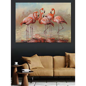 Göl Kenarında Flamingolar Dekoratif Kanvas - Mdf Ahşap Tablo 35x50 cm