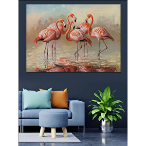 Göl Kenarında Flamingolar Dekoratif Kanvas - Mdf Ahşap Tablo 35x50 cm