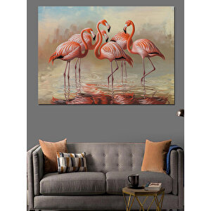 Göl Kenarında Flamingolar Dekoratif Kanvas - Mdf Ahşap Tablo