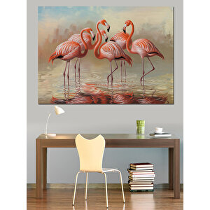 Göl Kenarında Flamingolar Dekoratif Kanvas - Mdf Ahşap Tablo