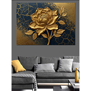 Altın Kabartmalı Tek Gül Dekoratif Kanvas - Mdf Ahşap Tablo 100x140 cm