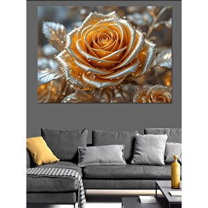 Kristal Işıltılı Altın Gül Dekoratif Kanvas - Mdf Ahşap Tablo 50x70 cm