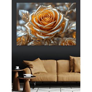 Kristal Işıltılı Altın Gül Dekoratif Kanvas - Mdf Ahşap Tablo 50x70 cm