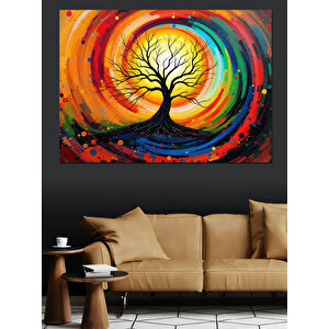 Gökkuşağı Ağacı Dekoratif Kanvas - Mdf Ahşap Tablo 100x140 cm