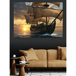 Gün Batımında Eski Yelkenli Dekoratif Kanvas - Mdf Ahşap Tablo 70x100 cm