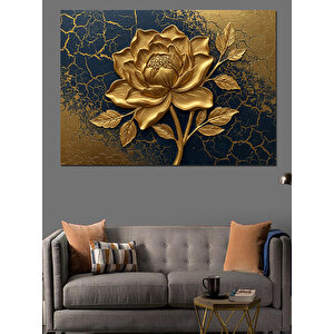 Altın Kabartmalı Tek Gül Dekoratif Kanvas - Mdf Ahşap Tablo 50x70 cm