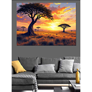 Afrika’da Gün Batımı Manzarası Dekoratif Kanvas - Mdf Ahşap Tablo 25x35 cm