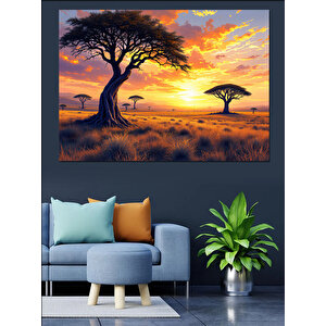 Afrika’da Gün Batımı Manzarası Dekoratif Kanvas - Mdf Ahşap Tablo
