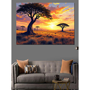 Afrika’da Gün Batımı Manzarası Dekoratif Kanvas - Mdf Ahşap Tablo